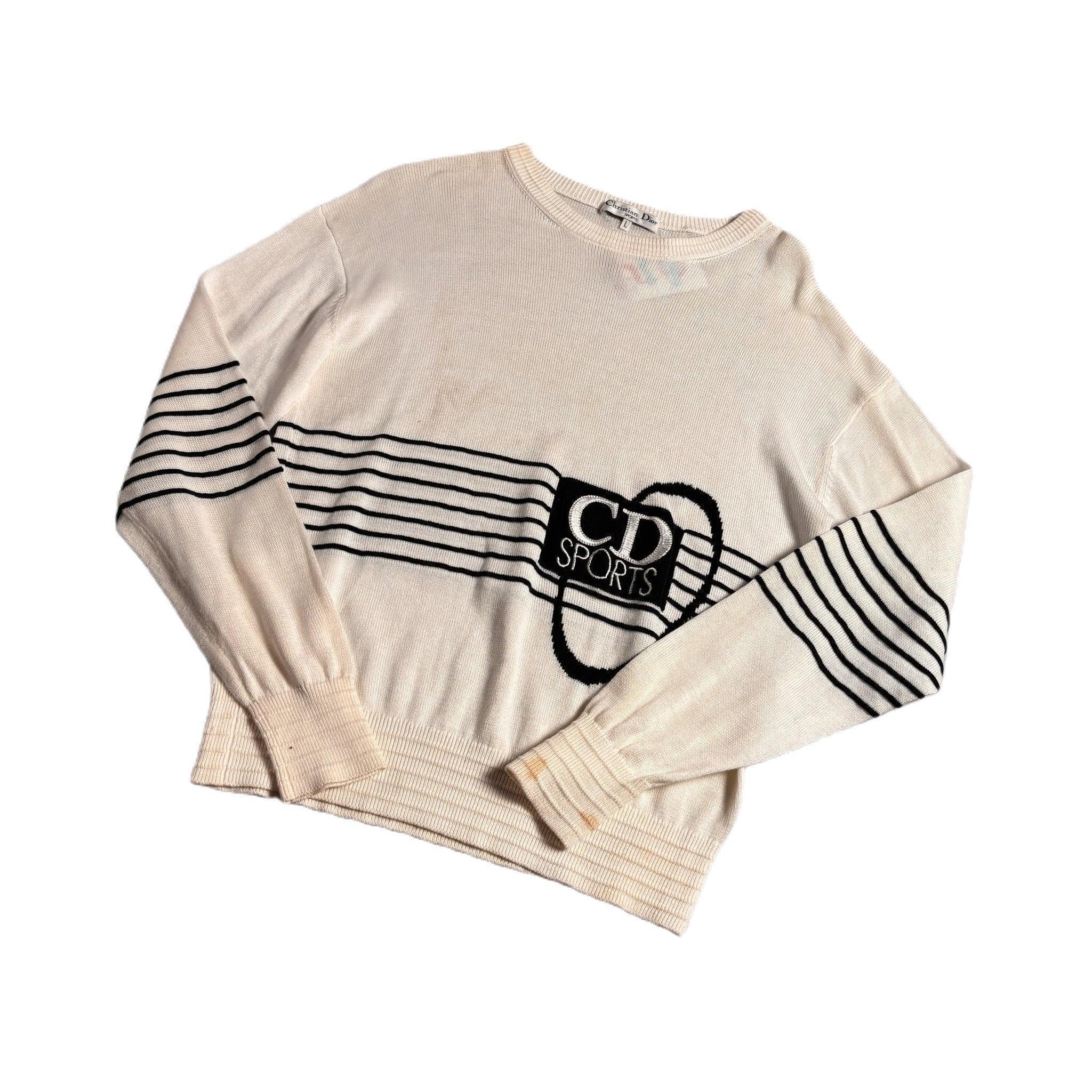 Vintage 90s White Christian Dior Sport Knitted Sweatshirt - L