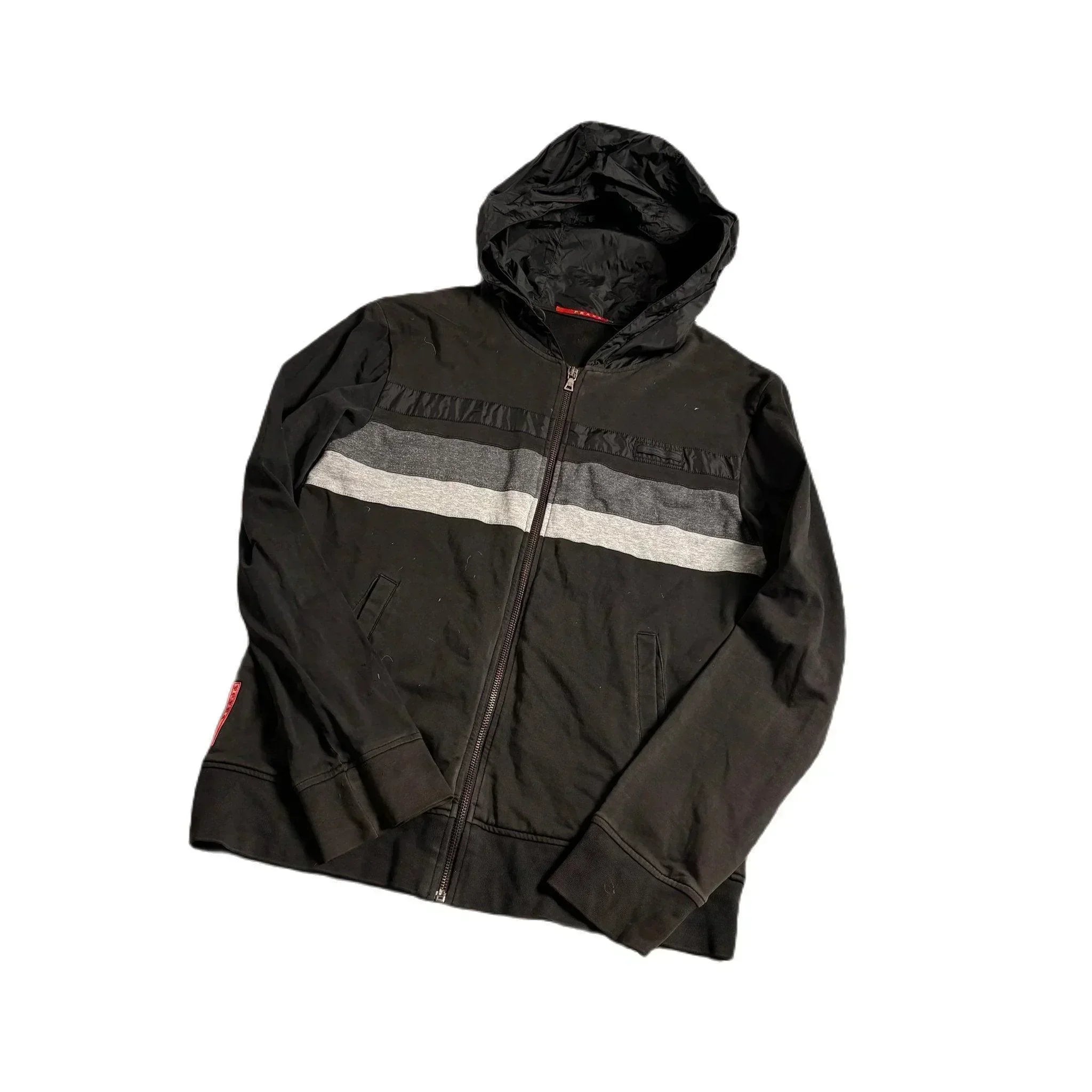 Vintage Black + Grey Prada Full Zip Hoodie - XL (Recommended Size - L)