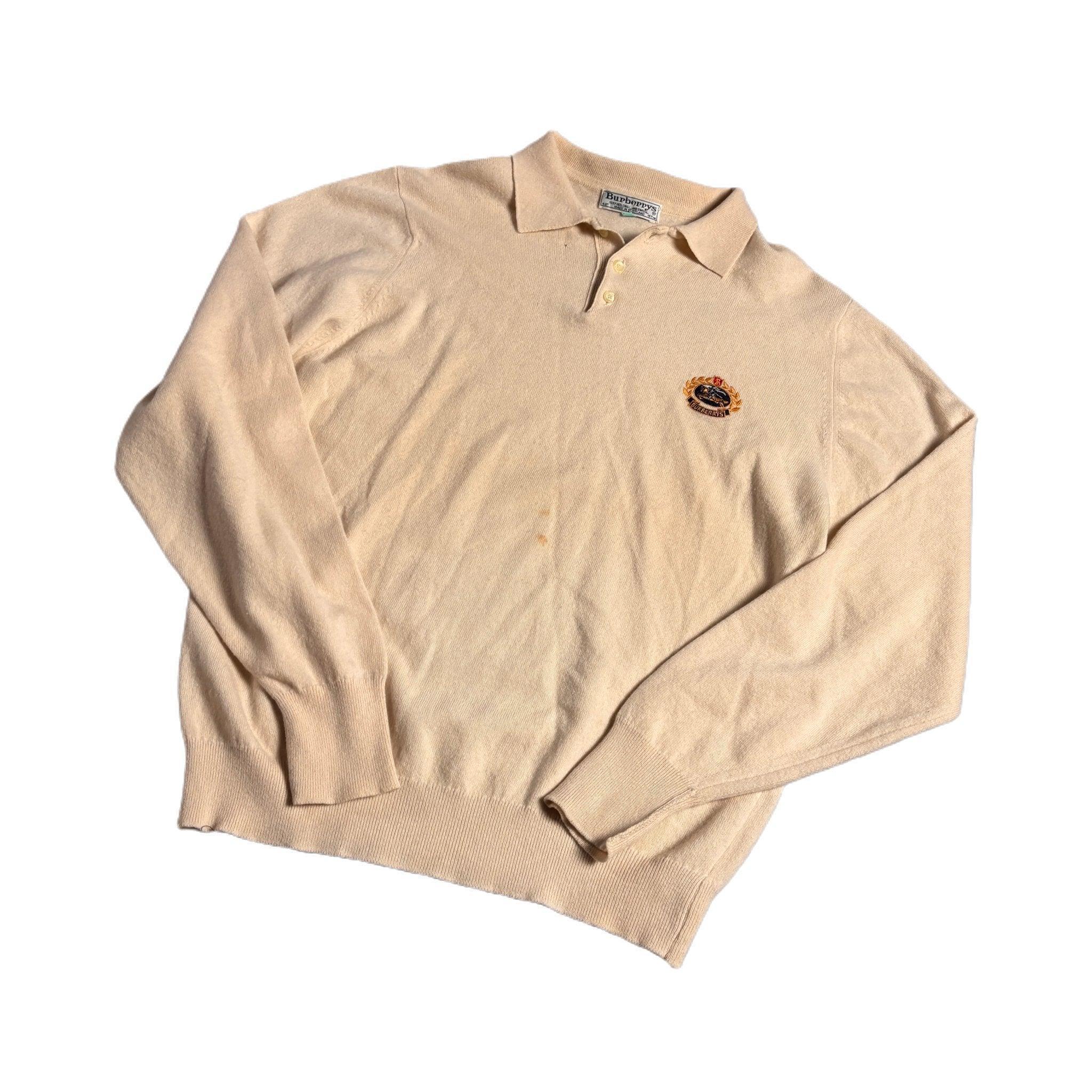 Cream Burberry Long Sleeve Polo Shirt - XL