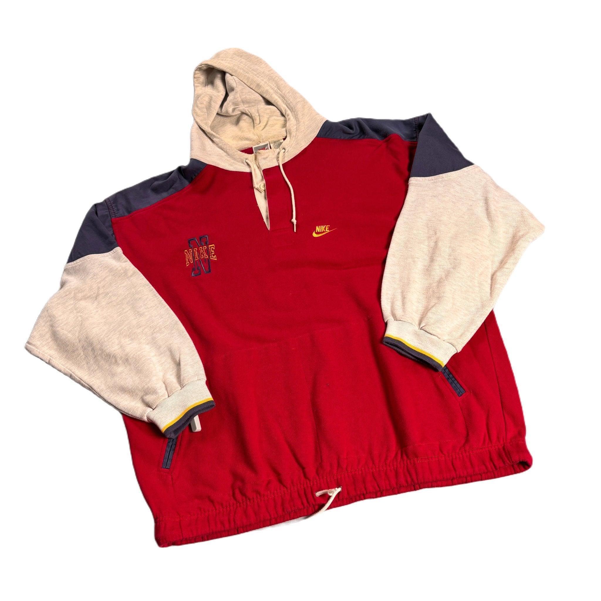 Vintage 90s Red, Blue + Grey Nike Hoodie - XL