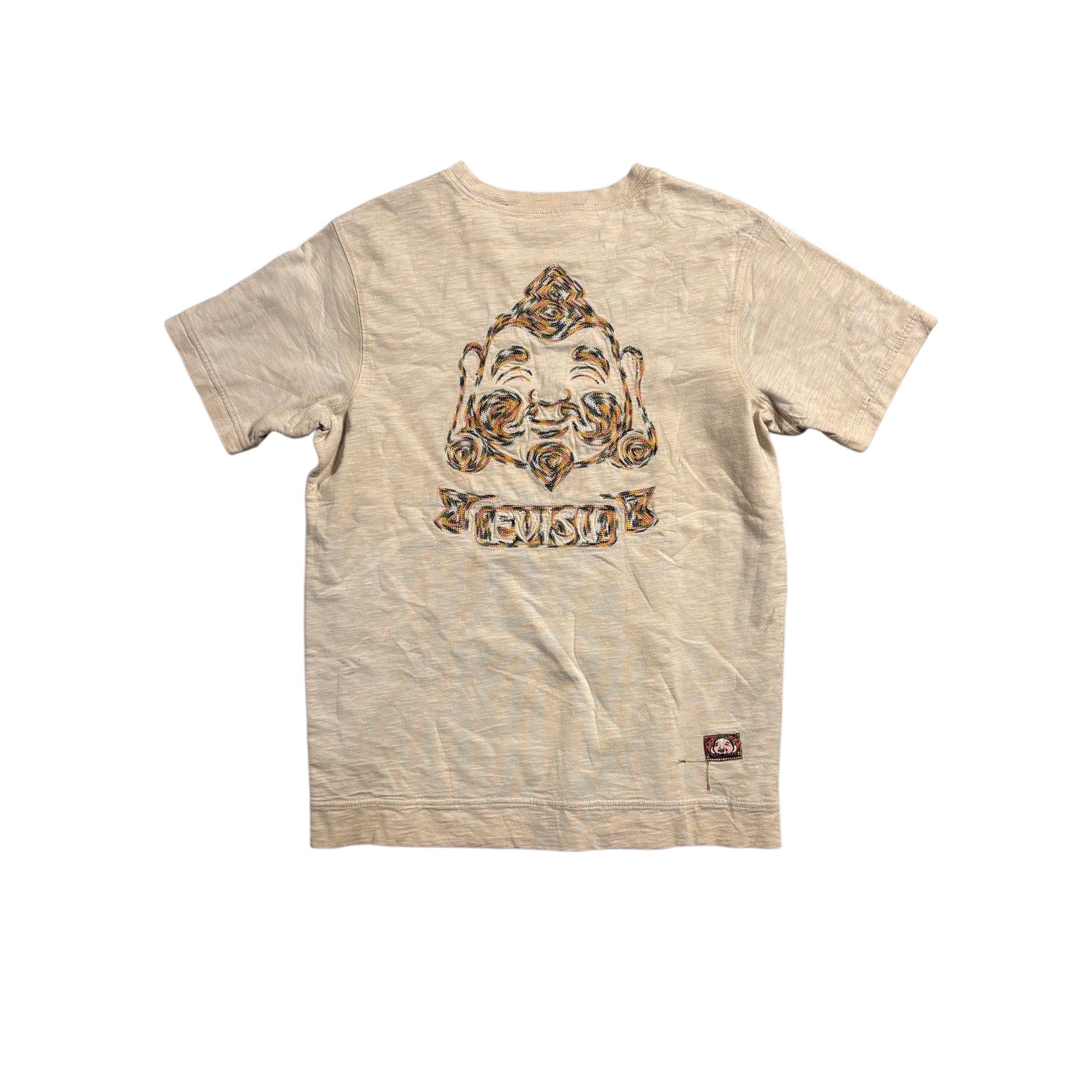 Navy Blue + Beige Reversible Evisu Tee - L (Recommended Size - M)