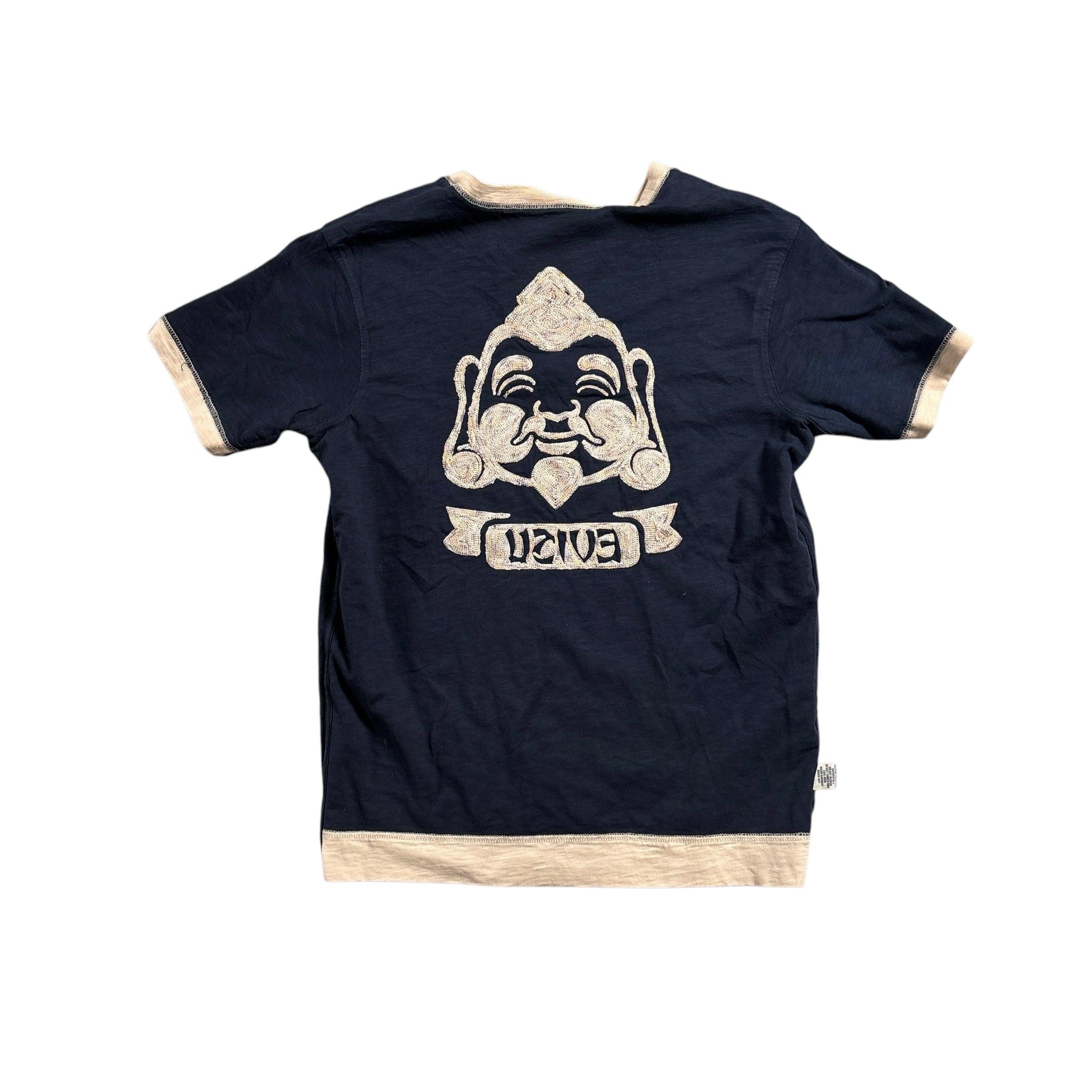 Navy Blue + Beige Reversible Evisu Tee - L (Recommended Size - M)