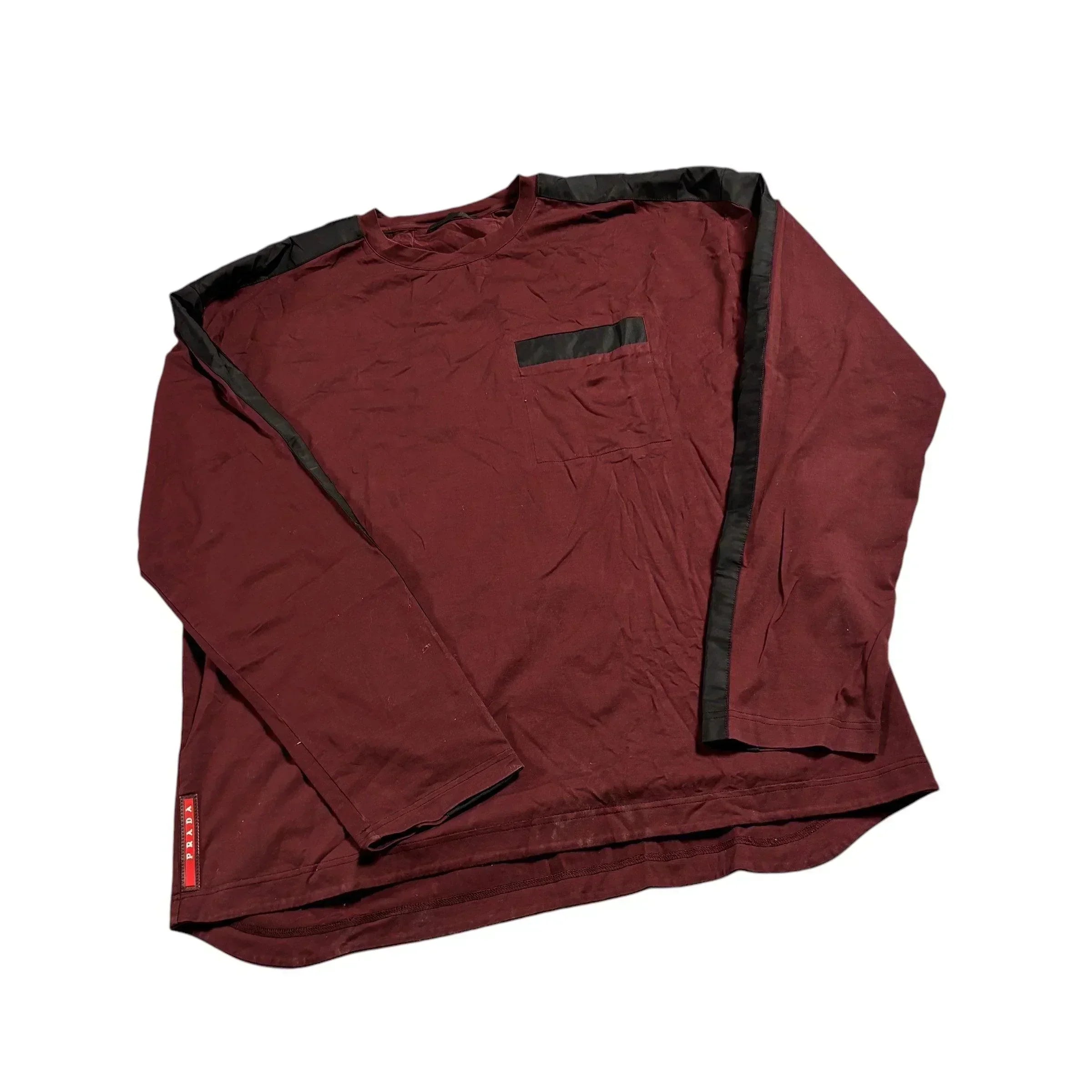 Vintage Burgundy + Black Prada Long Sleeve Tee - S