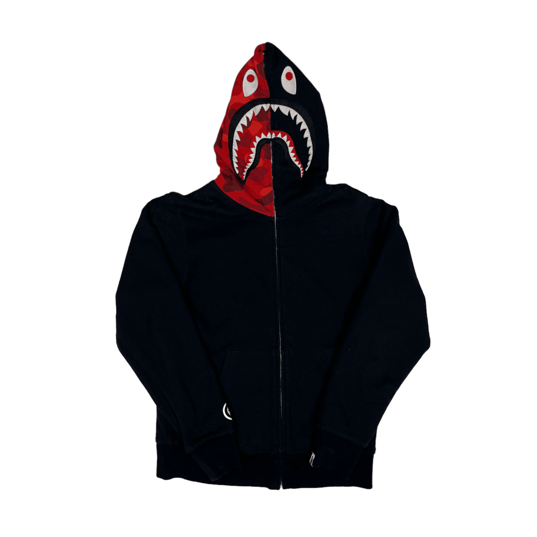 Black + Red A Bathing Ape (BAPE) PONR Reversible Shark Hoodie - Small - The Streetwear Studio