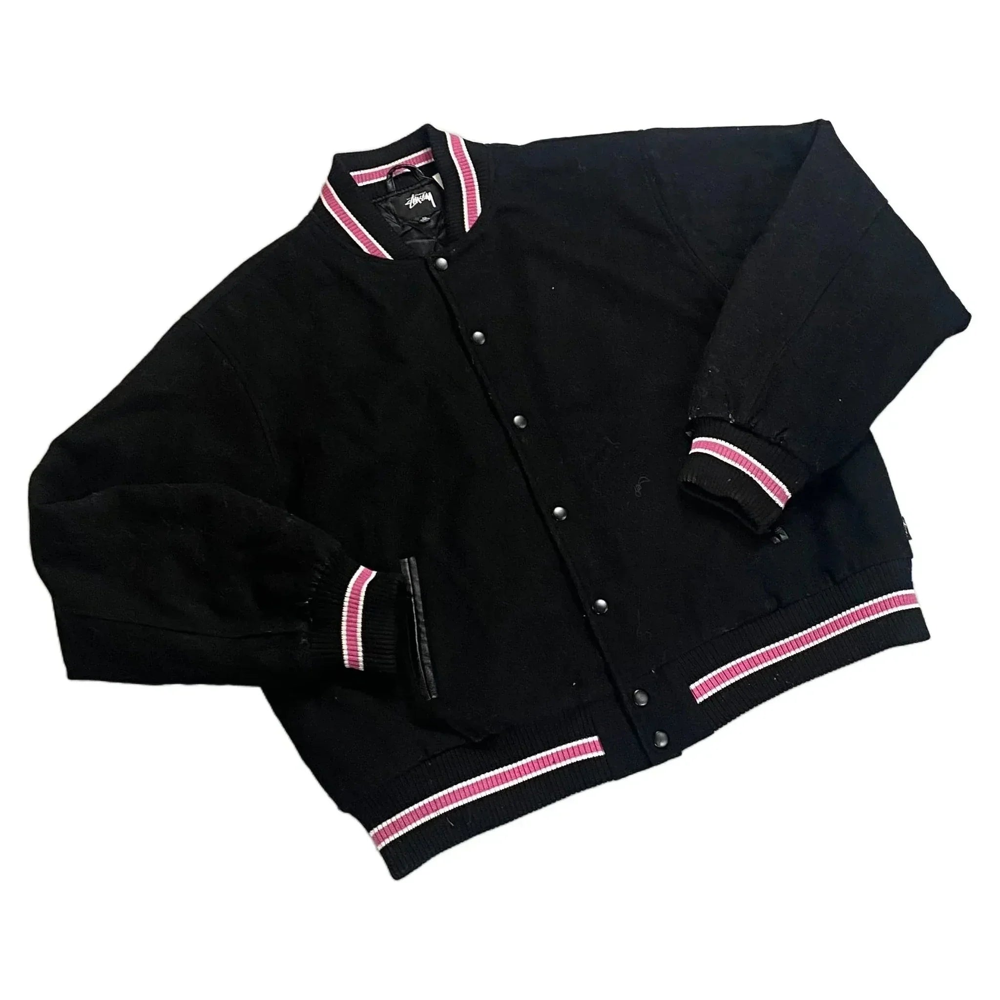 Black Stussy Varsity Jacket - XL | The Streetwear Studio