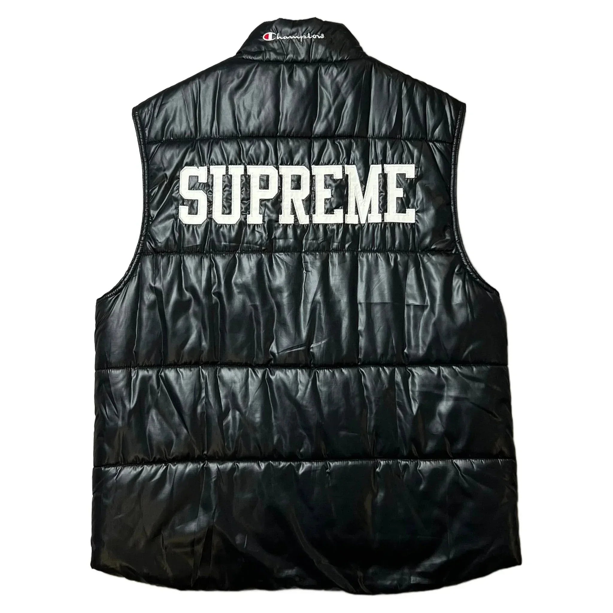 Black Supreme x Champion Puffer Gilet - L | The Streetwear Studio