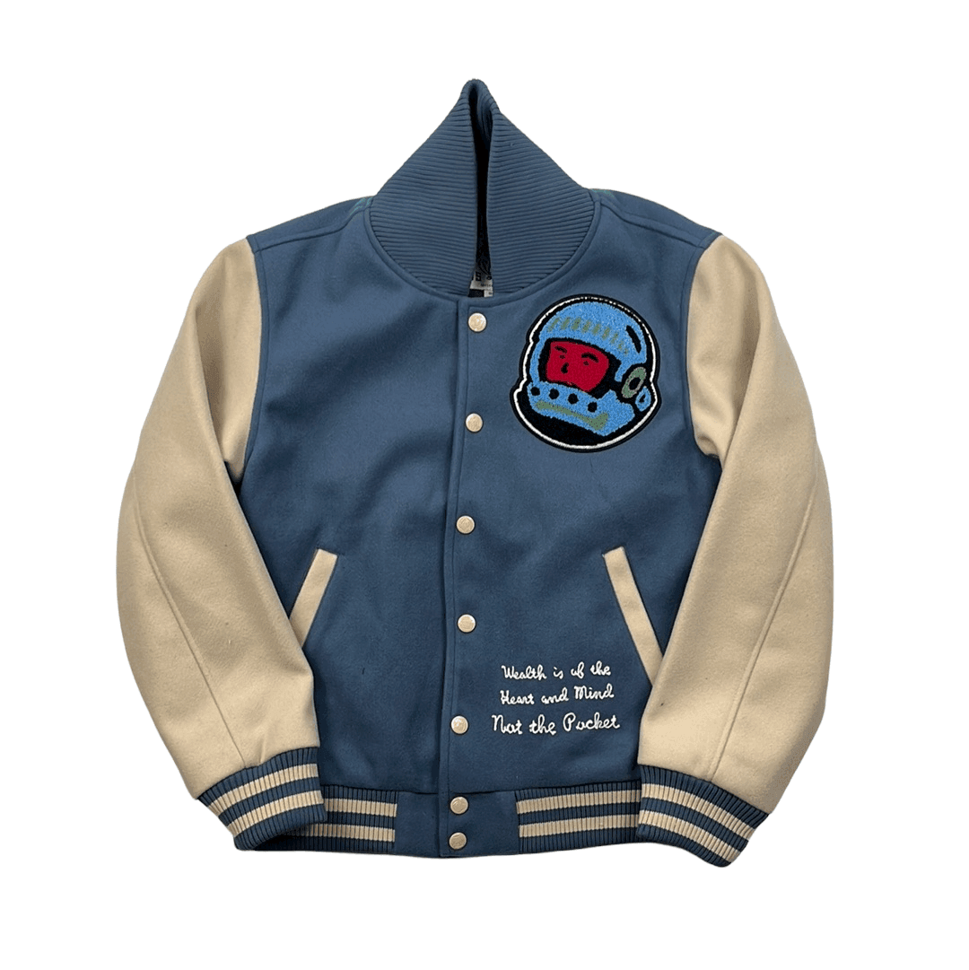 Blue + Cream Billionaire Boys Club (BBC) Varsity Jacket - Small - The Streetwear Studio