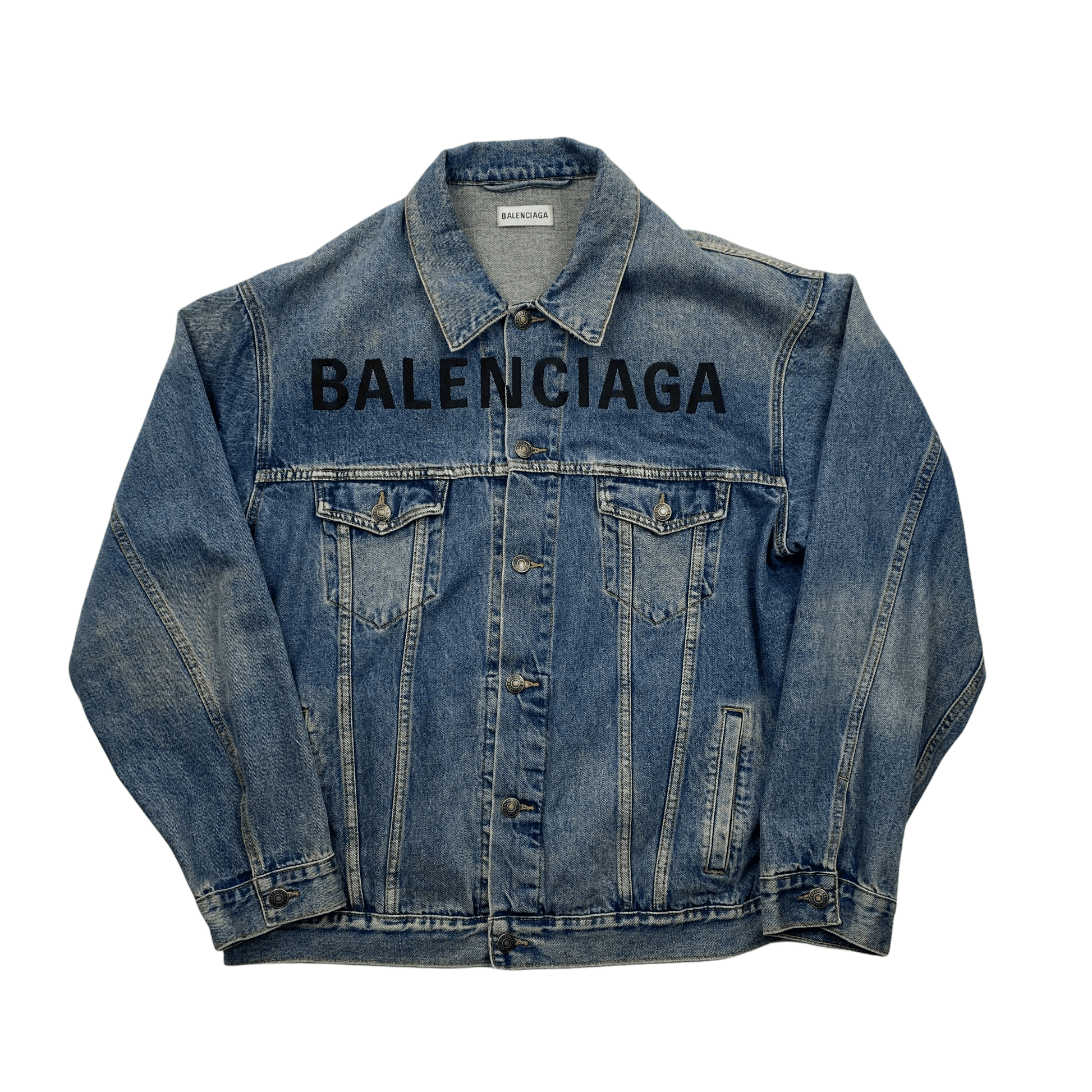 Blue Denim Balenciaga Spellout Jacket - 50 (Extra Large) - The Streetwear Studio