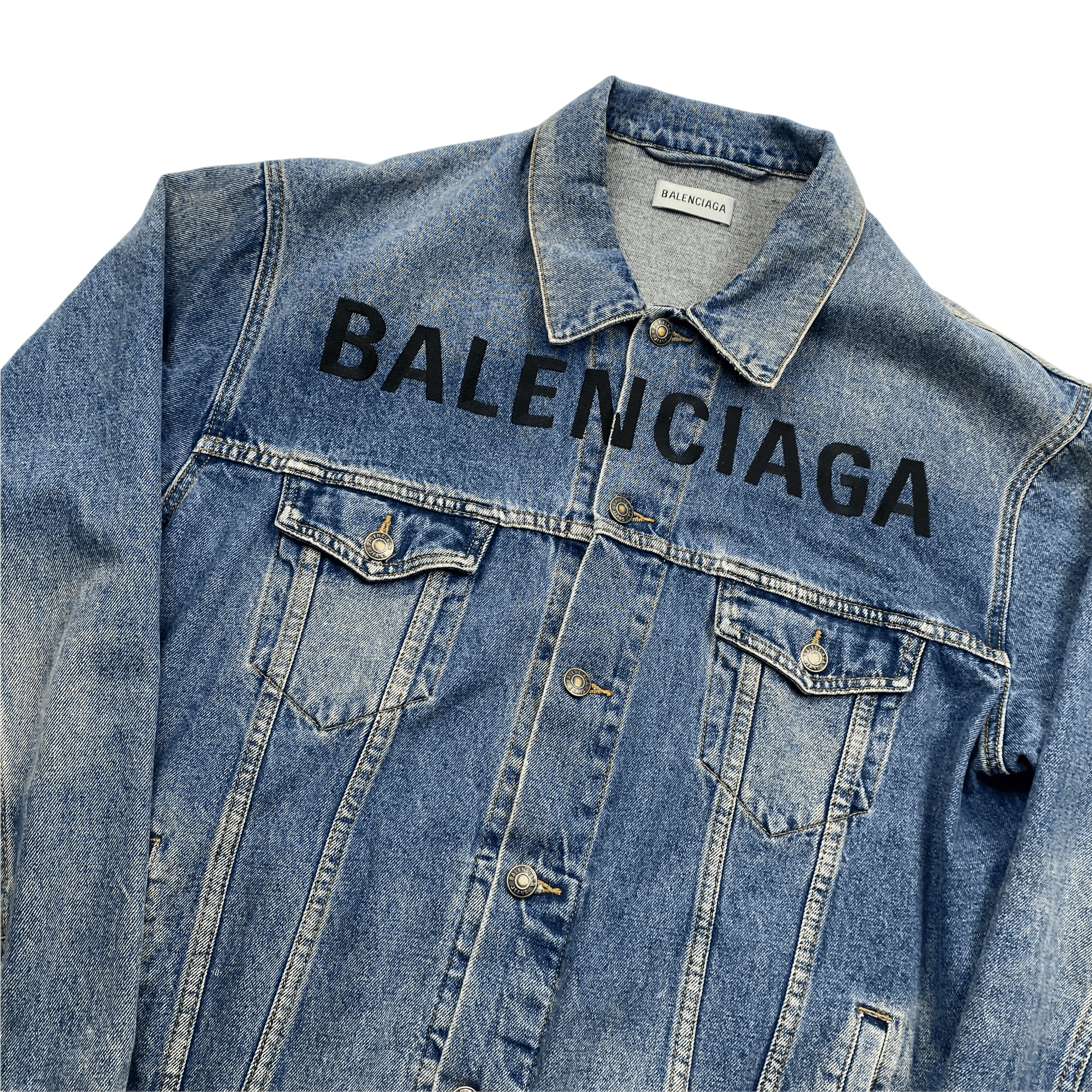 Blue Denim Balenciaga Spellout Jacket - 50 (Extra Large) - The Streetwear Studio