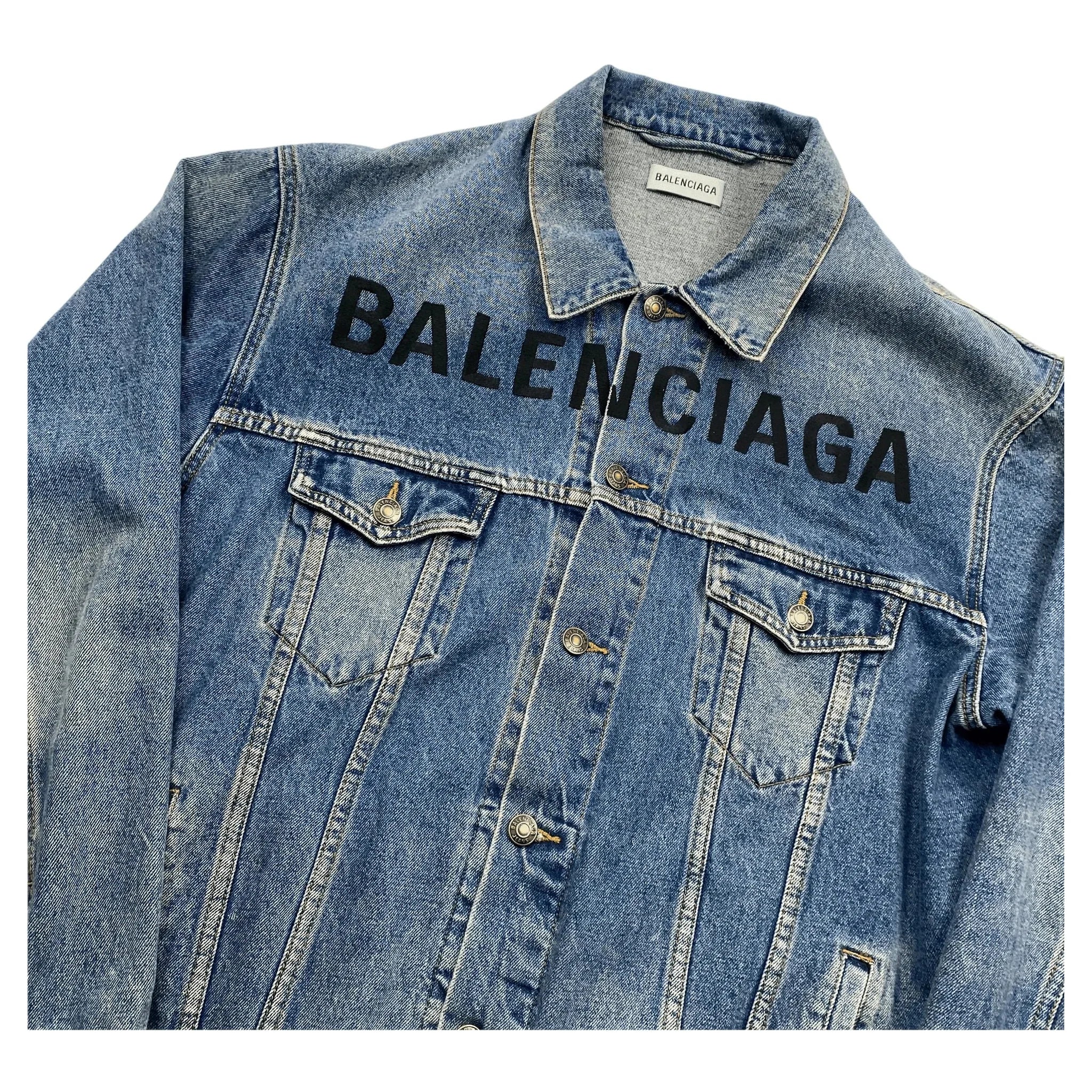 Blue Denim Balenciaga Spellout Jacket - 50 (XL) | The Streetwear Studio
