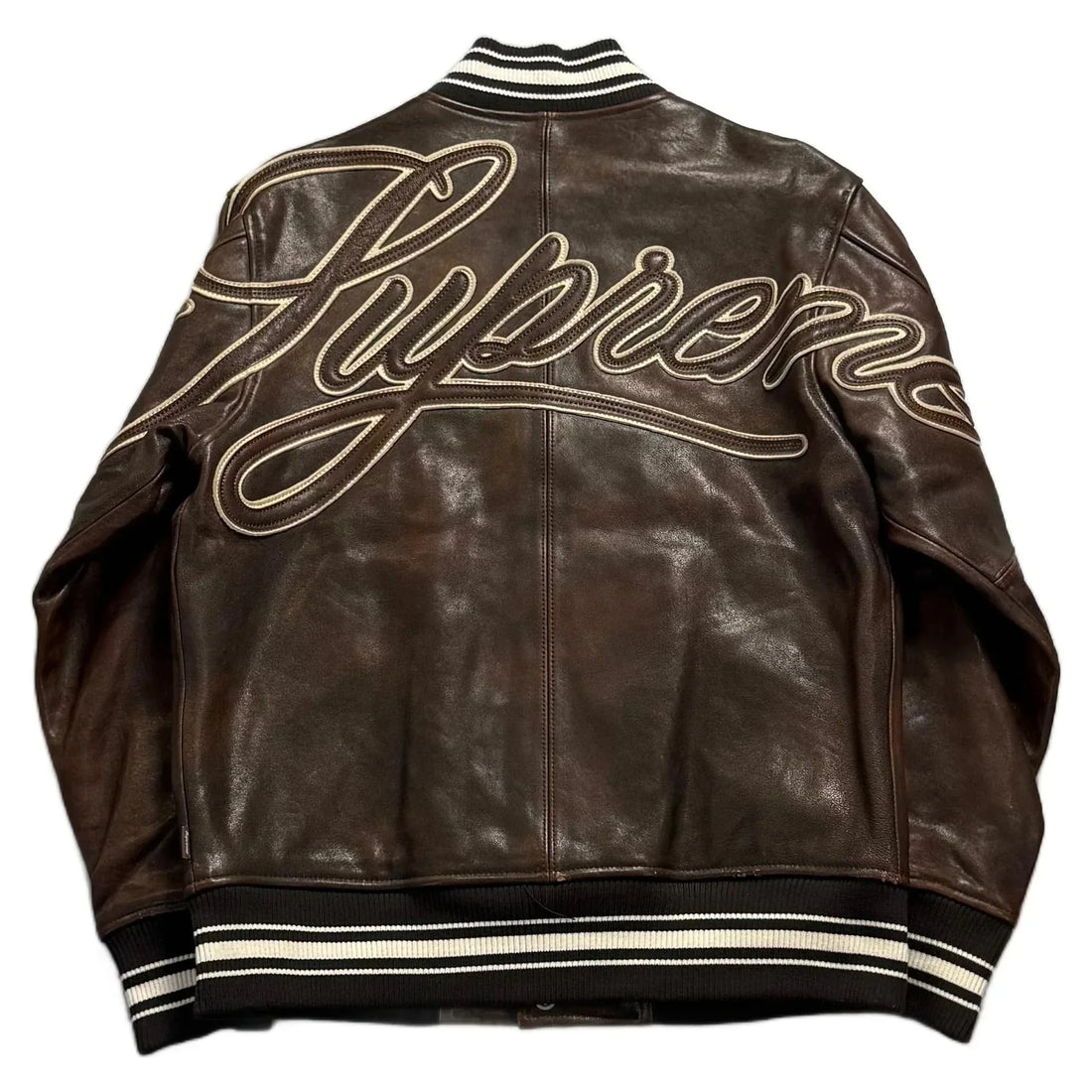 Brown Supreme Leather Jacket - S | The Streetwear Studio