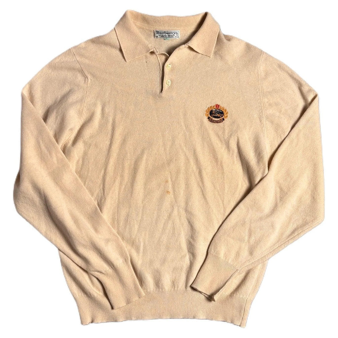 Cream Burberry Long Sleeve Polo Shirt - XL | The Streetwear Studio