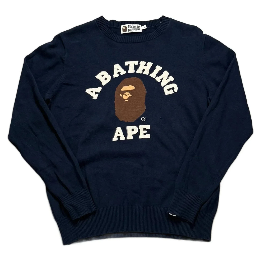 Navy Blue A Bathing Ape (BAPE) Knitted Sweatshirt - L | The Streetwear Studio