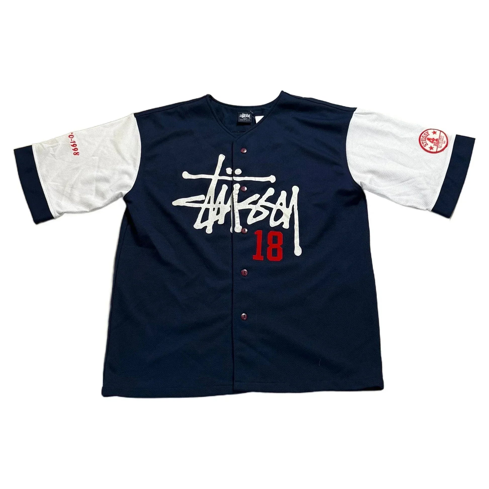 Navy Blue + White Stussy Jersey - L | The Streetwear Studio