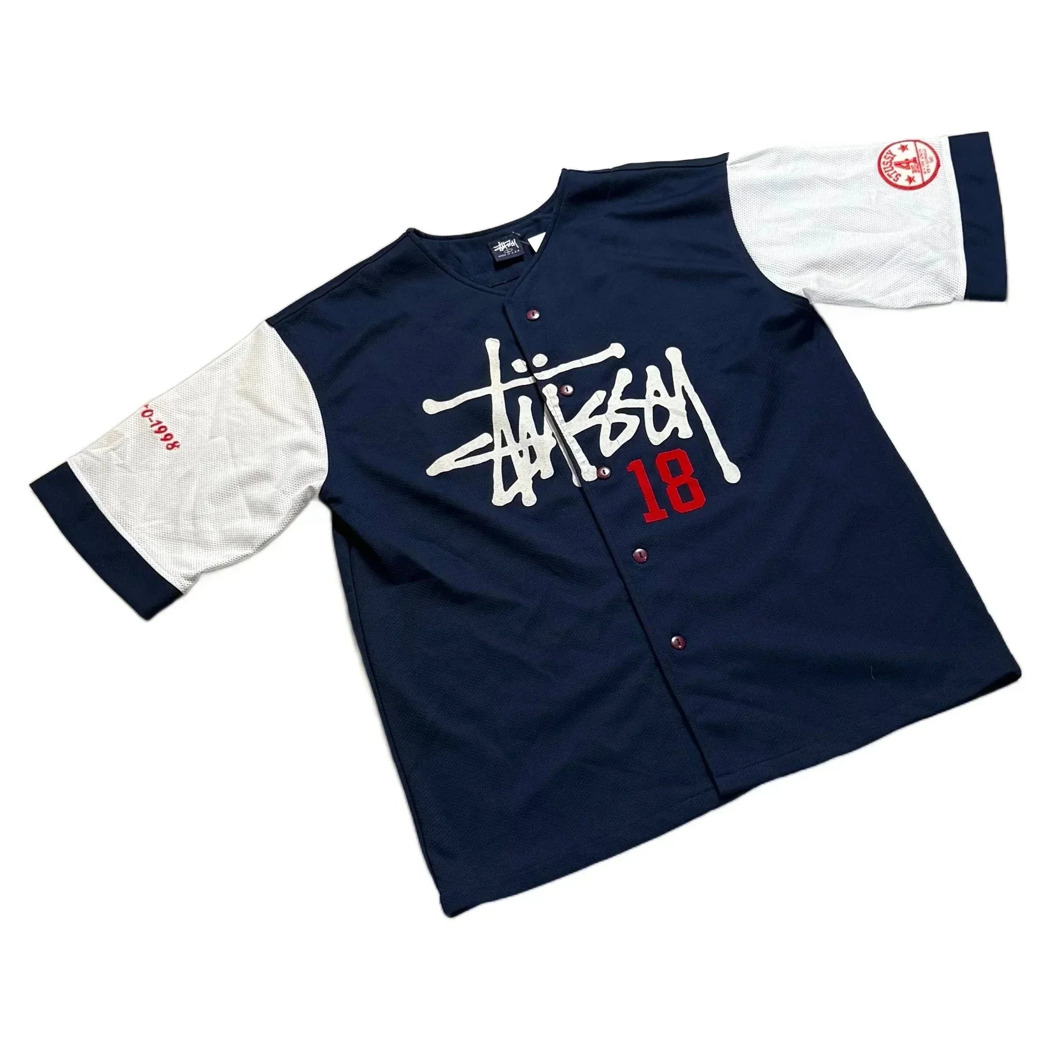 Navy Blue + White Stussy Jersey - L | The Streetwear Studio
