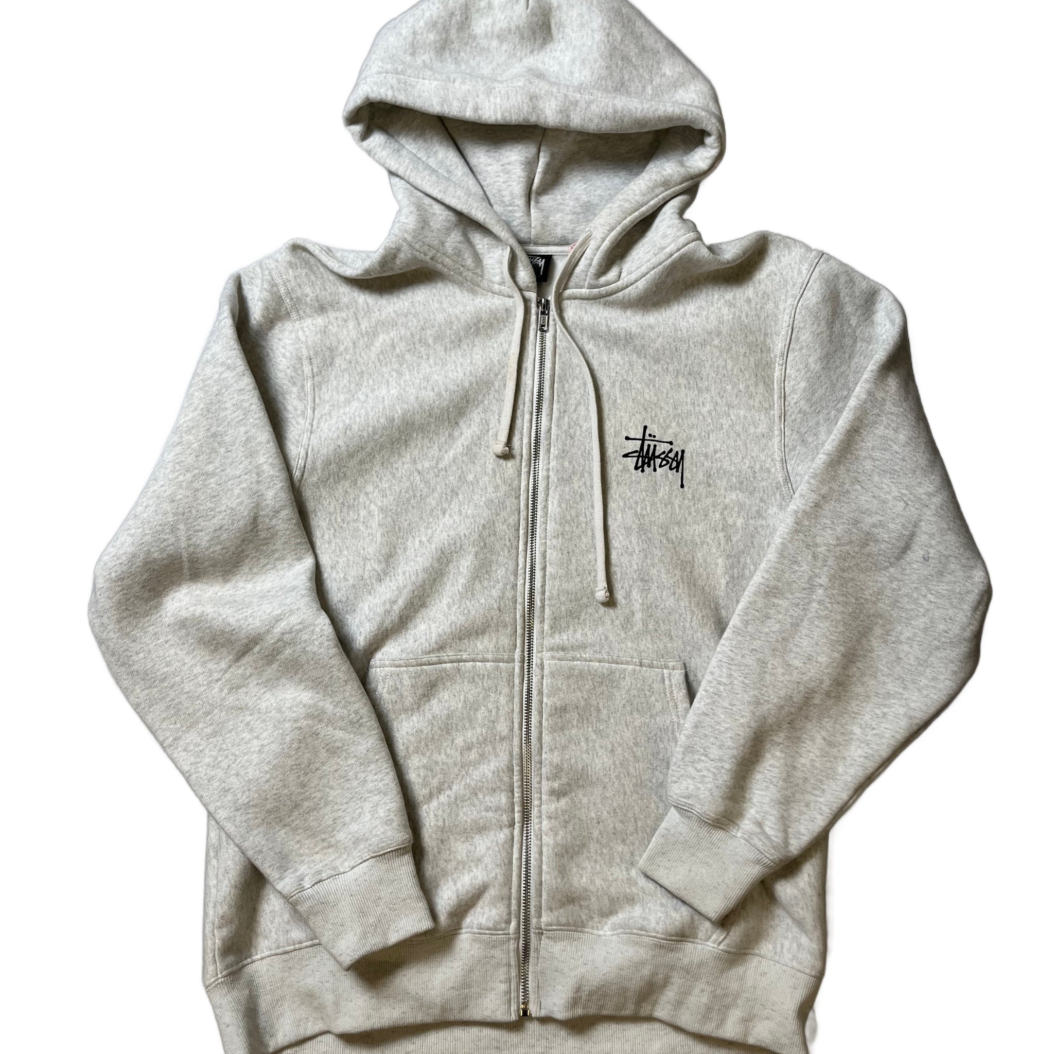 Grey Stussy Zip Up Hoodie - L