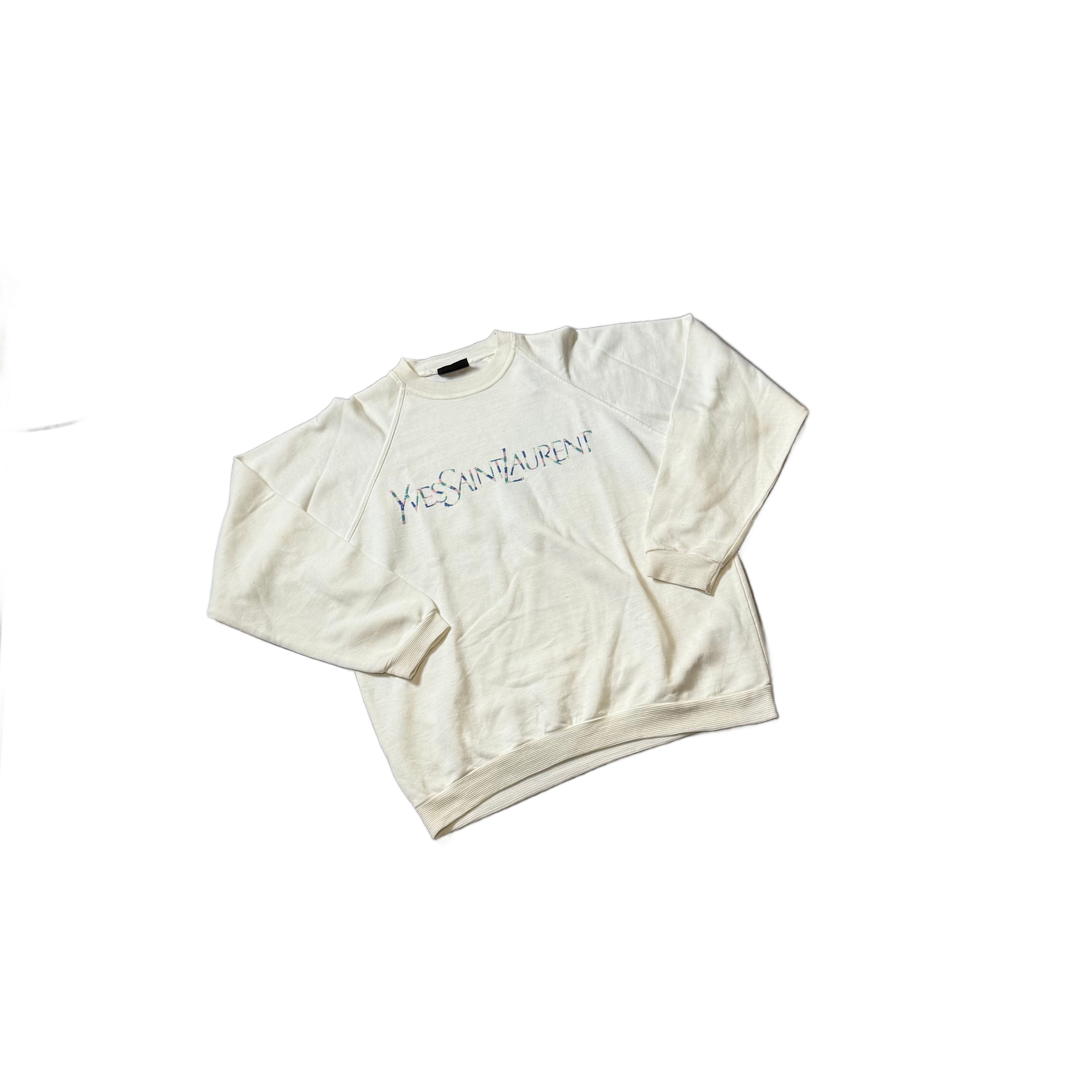 Vintage White Yves Saint Laurent (YSL) Sweatshirt - M