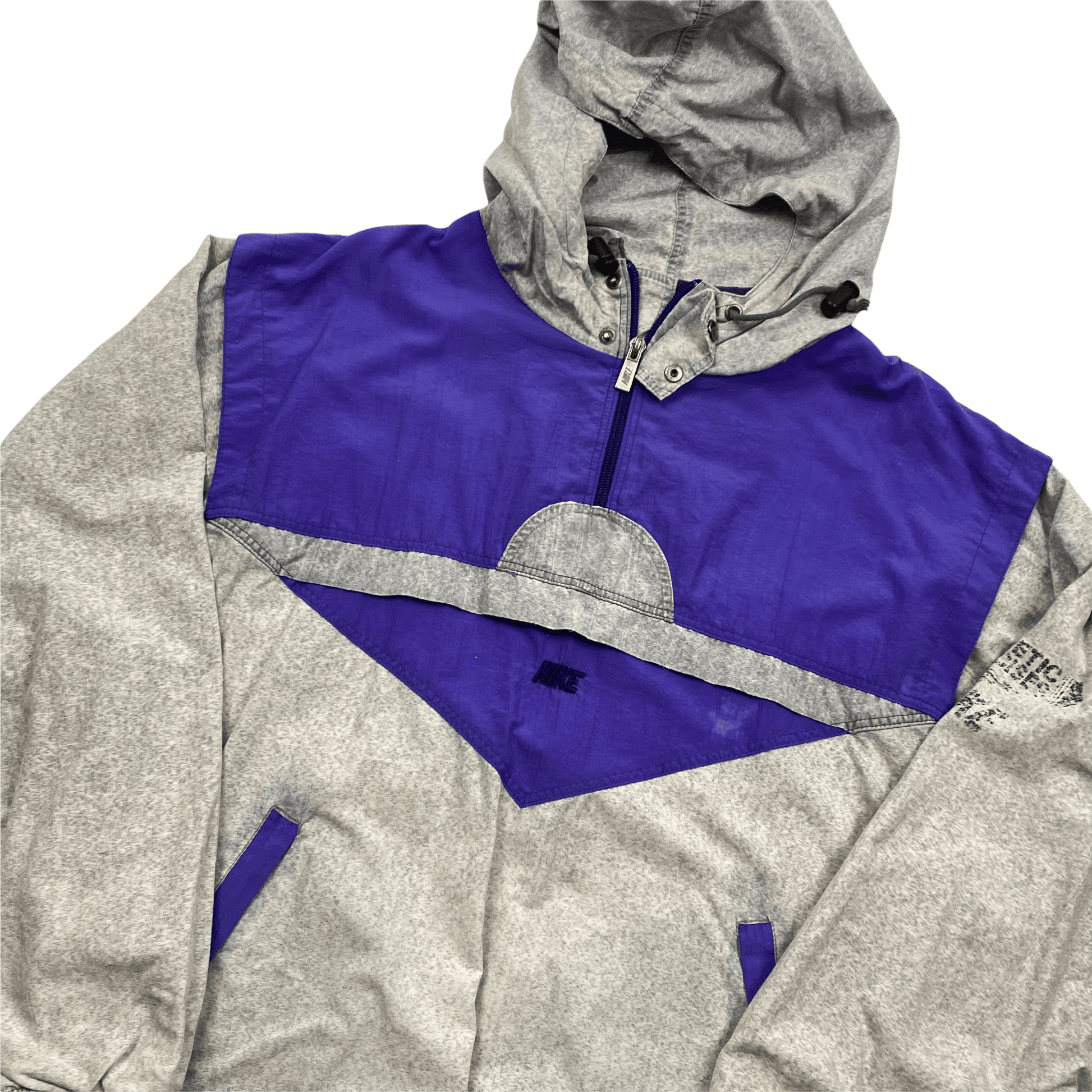 Vintage 80s Grey + Purple Nike Quarter Zip Waterproof Pullover Jacket - Small - The Streetwear Studio