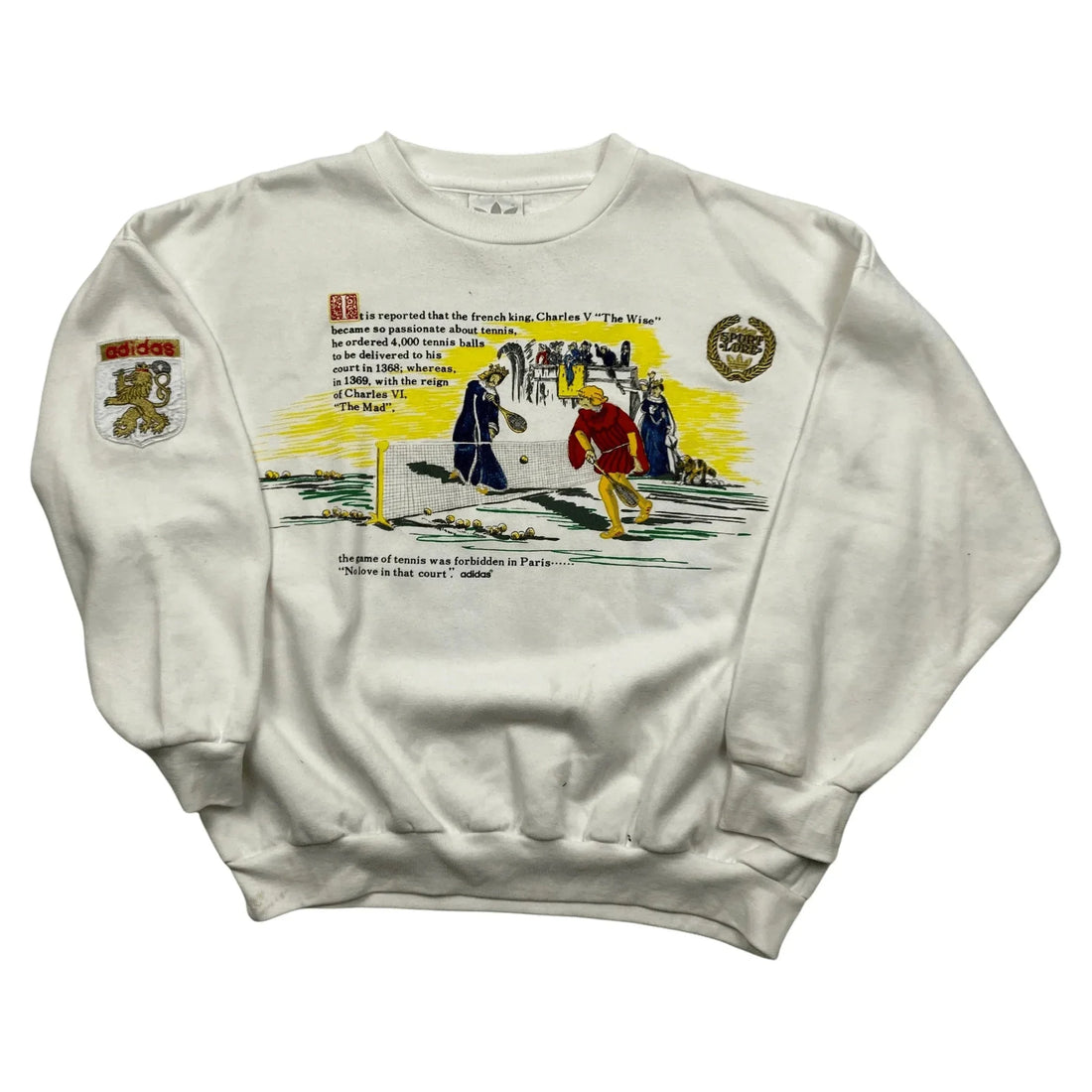 Vintage 80s White Adidas Tennis Spell-Out Sweatshirt - L | The Streetwear Studio