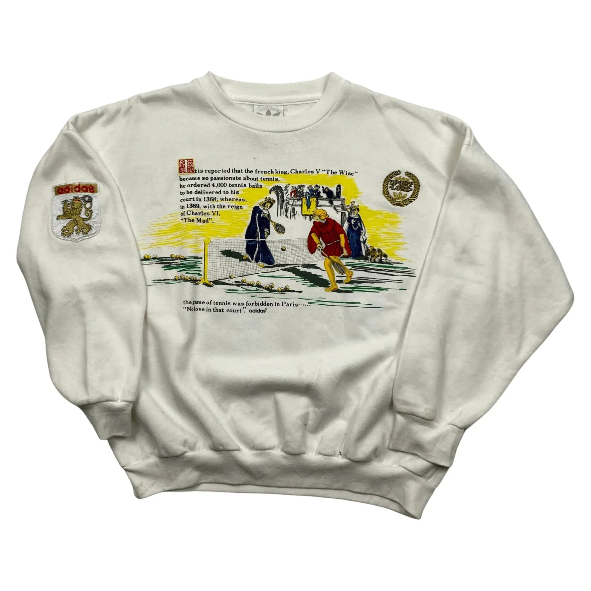 Vintage 80s White Adidas Tennis Spell-Out Sweatshirt - L | The Streetwear Studio