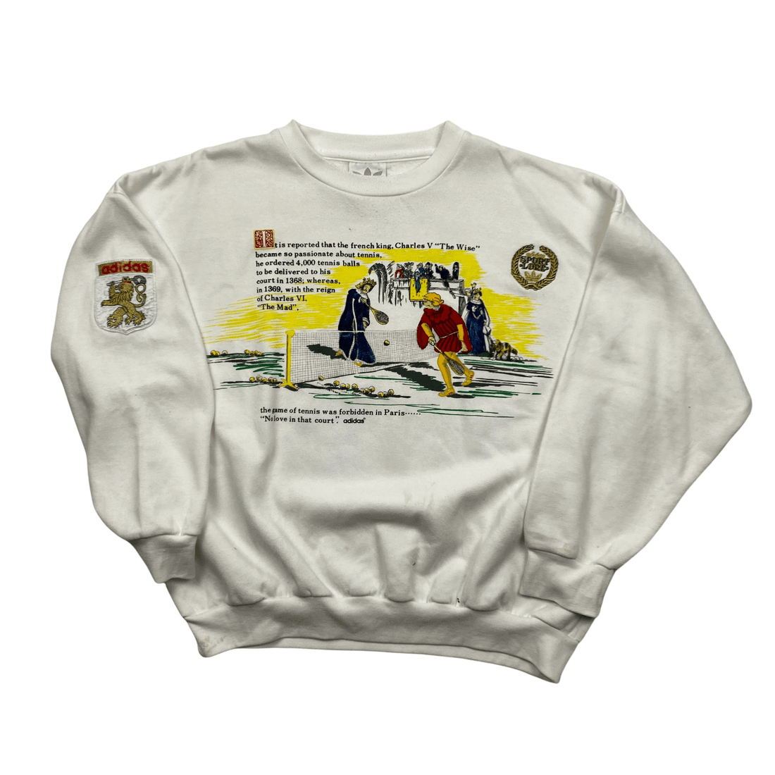 Vintage 80s White Adidas Tennis Spell-Out Sweatshirt - Large - The Streetwear Studio