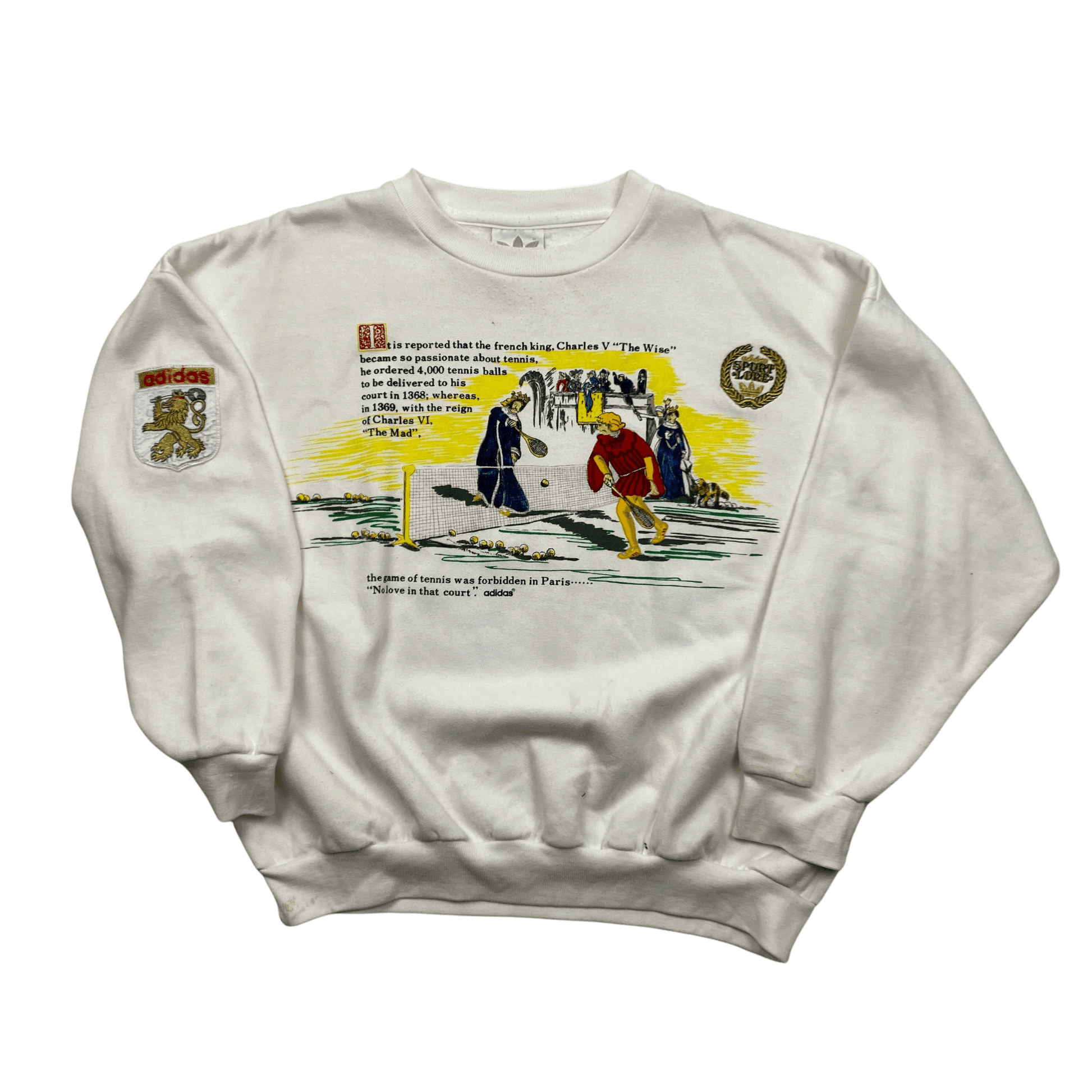 Vintage 80s White Adidas Tennis Spell-Out Sweatshirt - Large - The Streetwear Studio