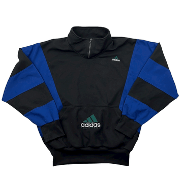 Vintage 90s Black + Blue Adidas Equipment Quarter Zip Sweatshirt - Extra Large - The Streetwear Studio