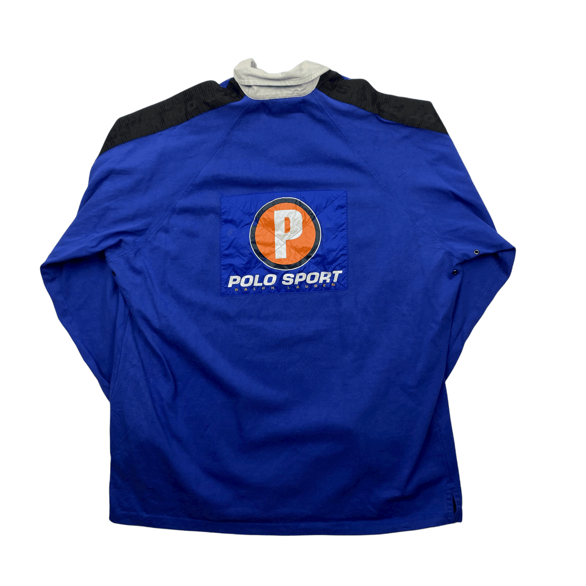 Vintage 90s Black + Blue Ralph Lauren Polo Sport Spell-Out Quarter Zip Polo Shirt - Extra Large - The Streetwear Studio