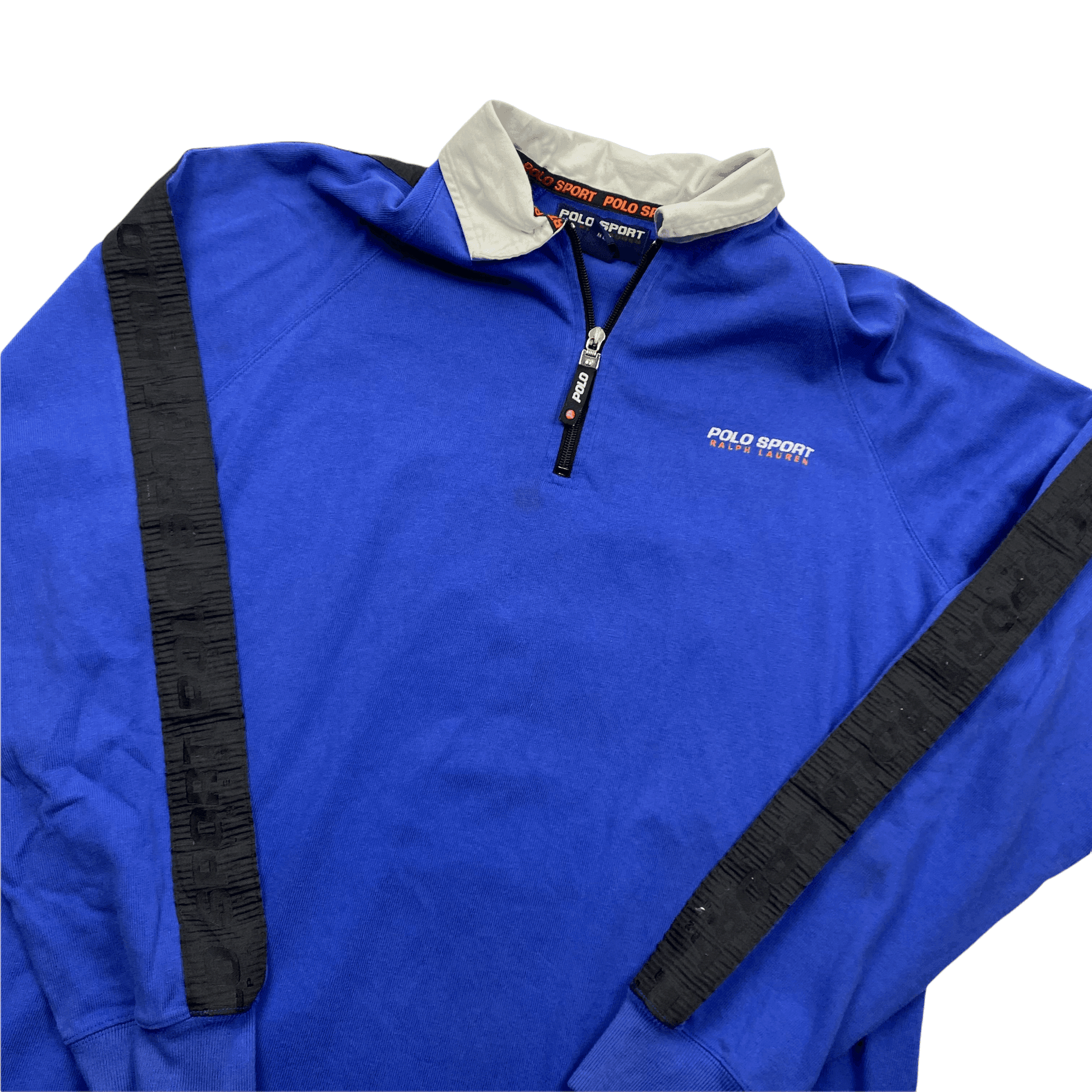 Vintage 90s Black + Blue Ralph Lauren Polo Sport Spell-Out Quarter Zip Polo Shirt - Extra Large - The Streetwear Studio