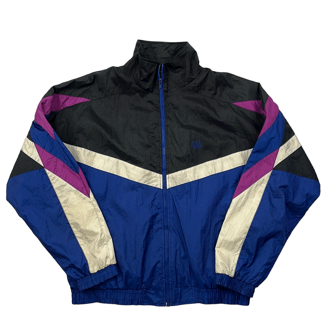 Vintage 90s Black, Blue, White + Purple Team USA Windbreaker Jacket - Large - The Streetwear Studio