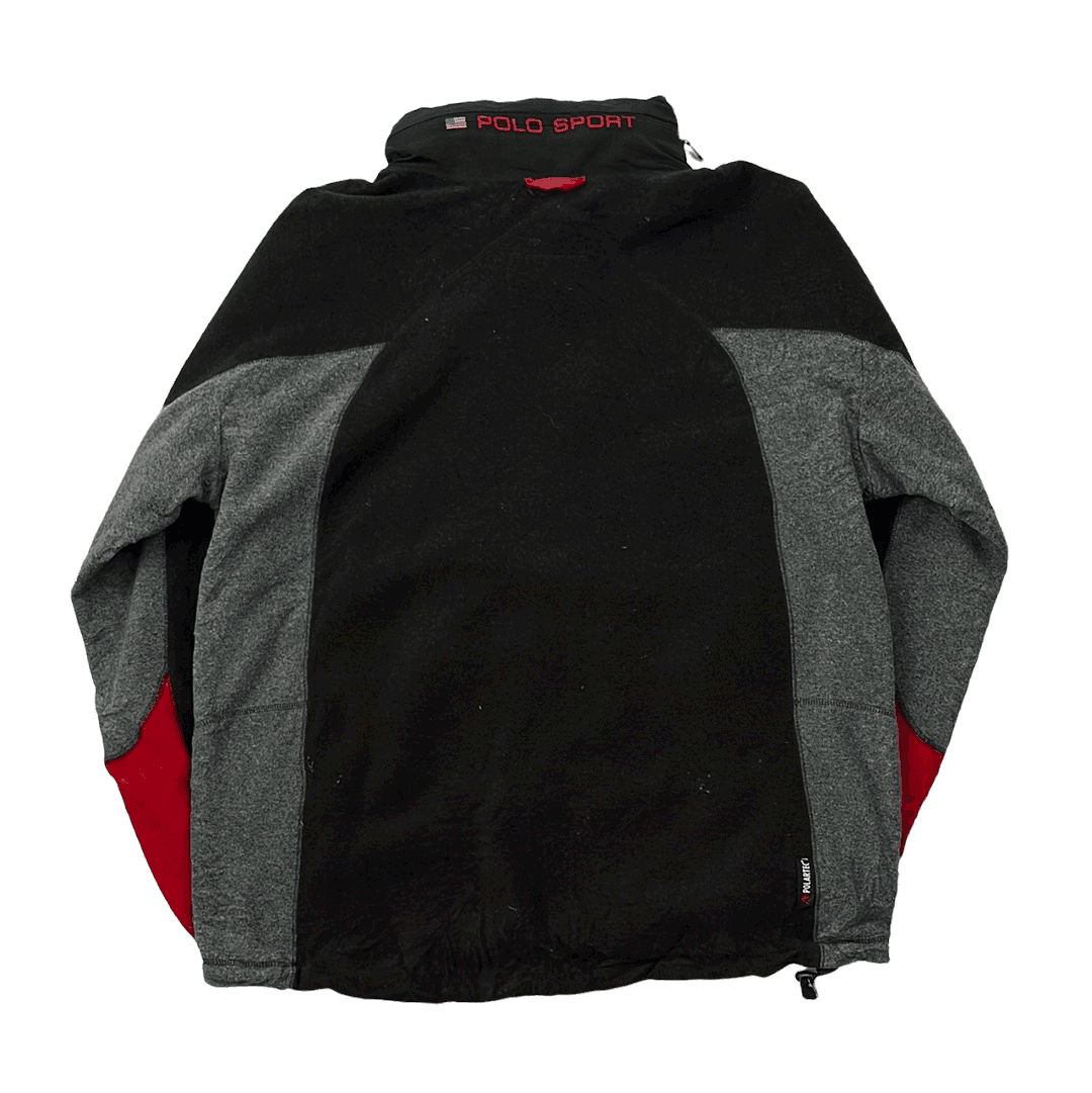 Vintage 90s Black + Grey Ralph Lauren Polo Sport Full Zip Fleece Jacket - Extra Large - The Streetwear Studio