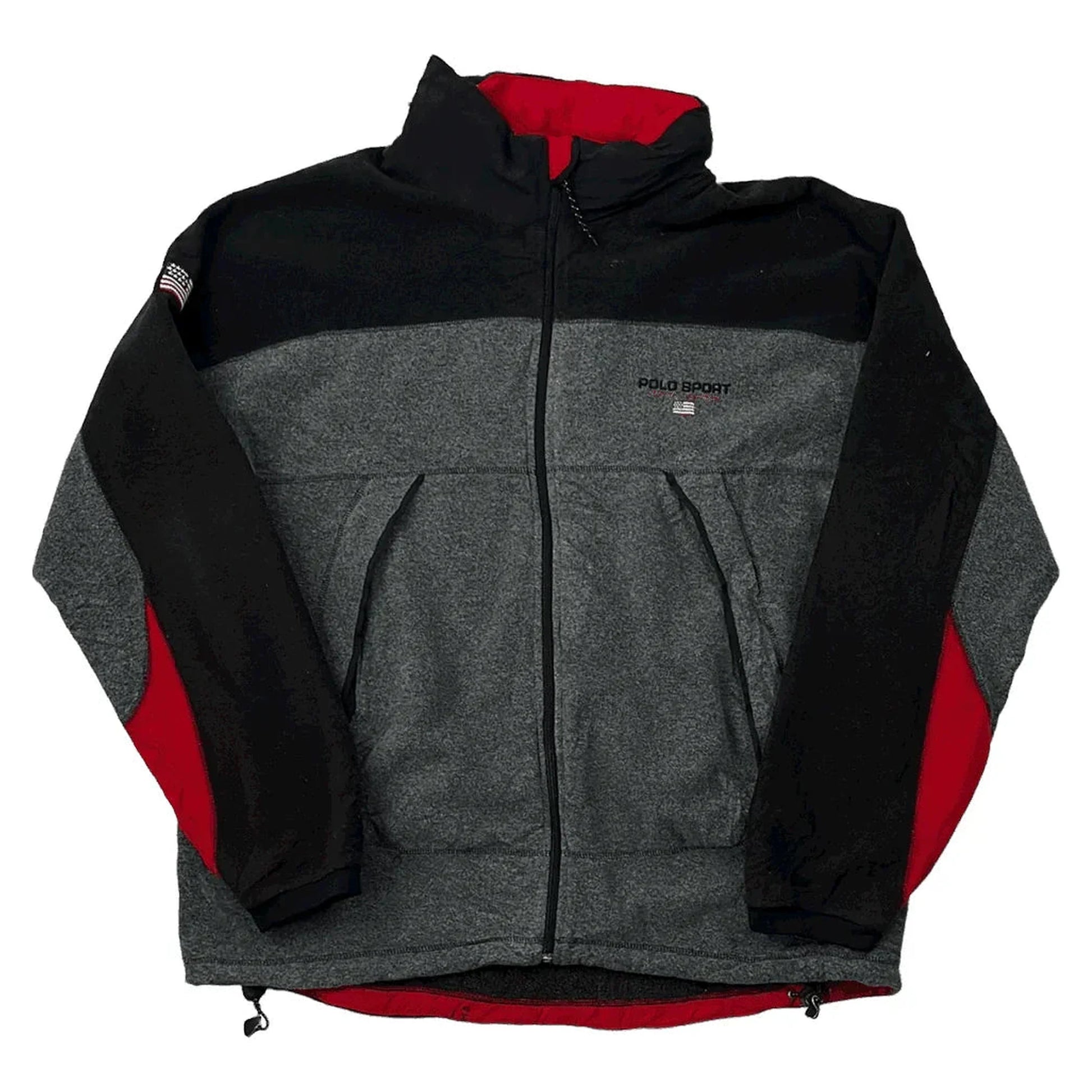 Vintage 90s Black + Grey Ralph Lauren Polo Sport Full Zip Fleece Jacket - XL | The Streetwear Studio