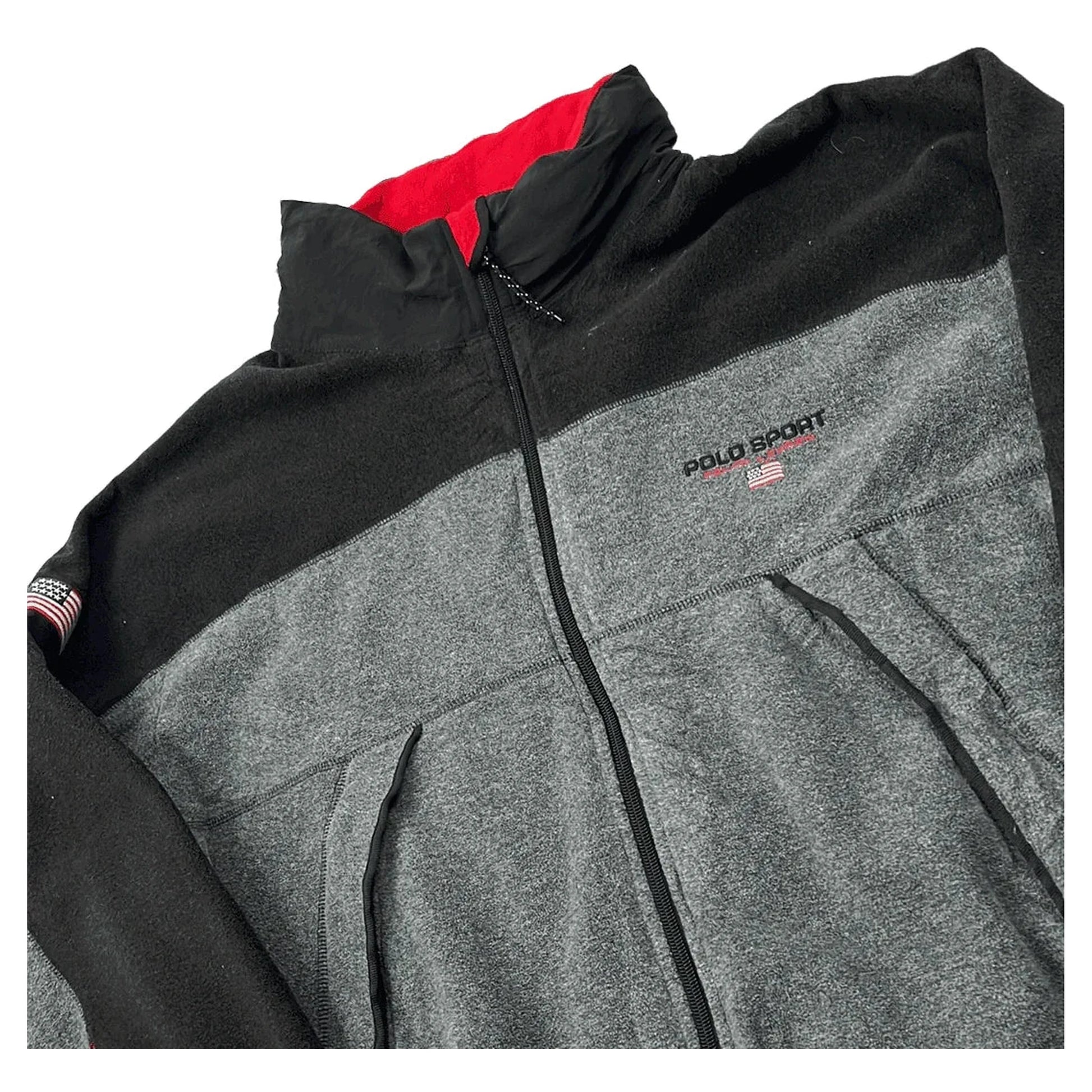 Vintage 90s Black + Grey Ralph Lauren Polo Sport Full Zip Fleece Jacket - XL | The Streetwear Studio