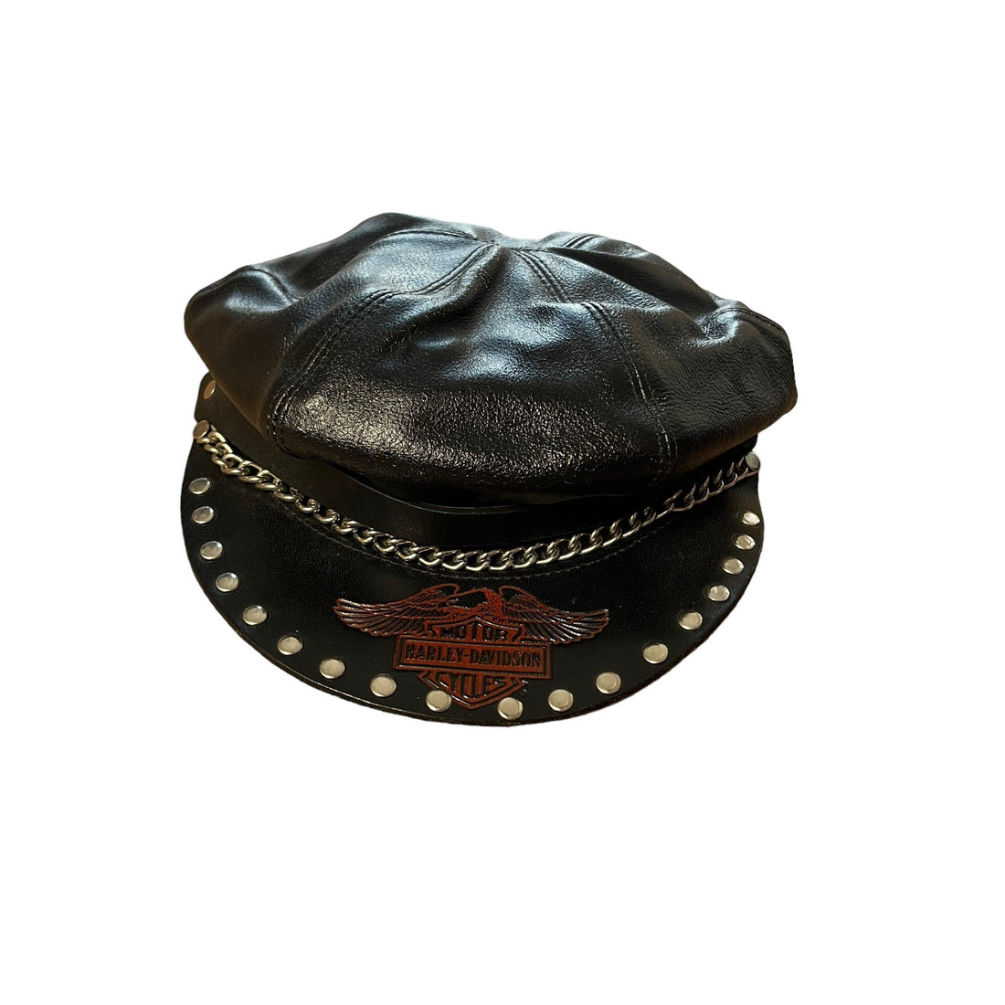 Vintage 90s Black Harley Davidson Leather Hat - The Streetwear Studio