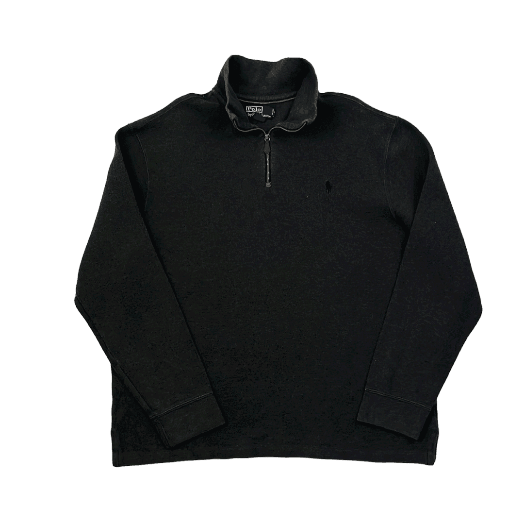 Vintage 90s Black Polo Ralph Lauren Quarter Zip Sweatshirt - Extra Large - The Streetwear Studio