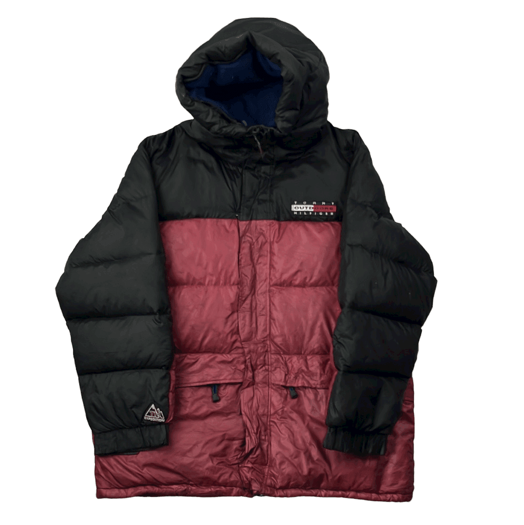 Vintage 90s Black + Red Tommy Hilfiger Outdoors Puffer Coat/ Jacket - Extra Large - The Streetwear Studio