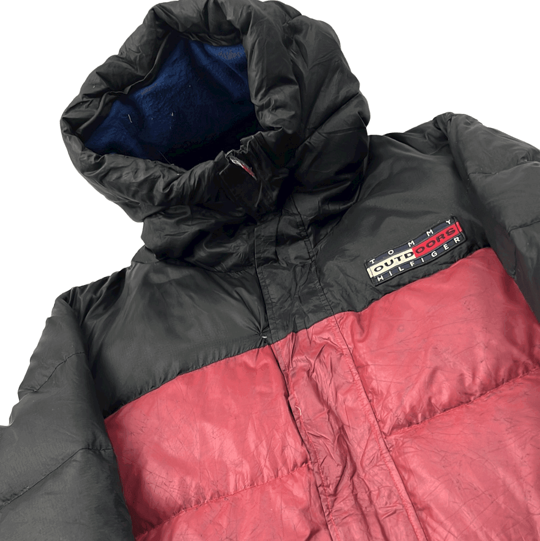 Vintage 90s Black + Red Tommy Hilfiger Outdoors Puffer Coat/ Jacket - Extra Large - The Streetwear Studio