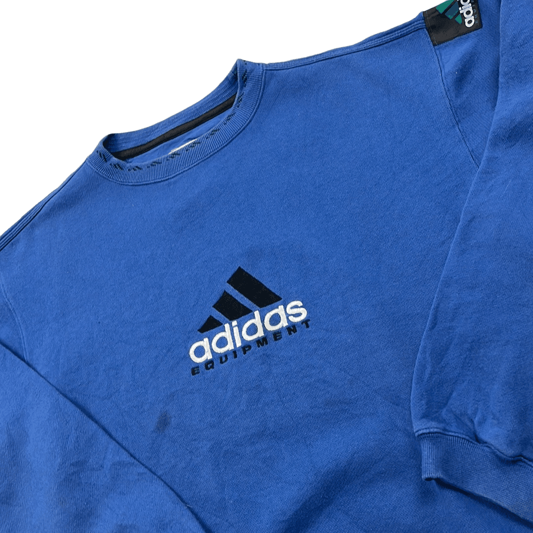Vintage 90s Blue Adidas Equipment Spell-Out Sweatshirt - Medium - The Streetwear Studio