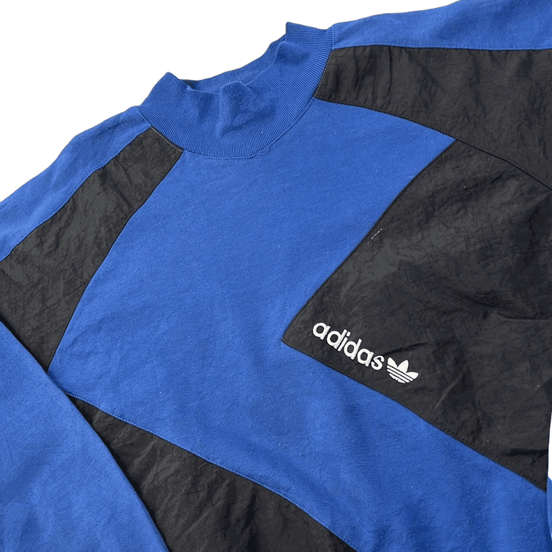Vintage 90s Blue + Black Adidas Spell-Out Sweatshirt - Extra Large - The Streetwear Studio