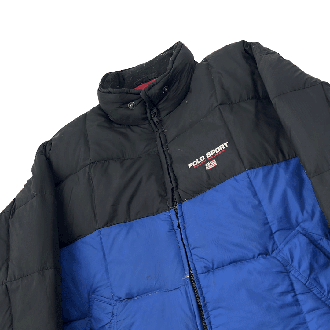 Vintage 90s Blue + Black Ralph Lauren Polo Sport Puffer Coat/ Jacket - Small - The Streetwear Studio