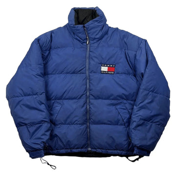 Vintage 90s Blue + Black Tommy Hilfiger Reversible Puffer Coat/ Jacket - XL | The Streetwear Studio