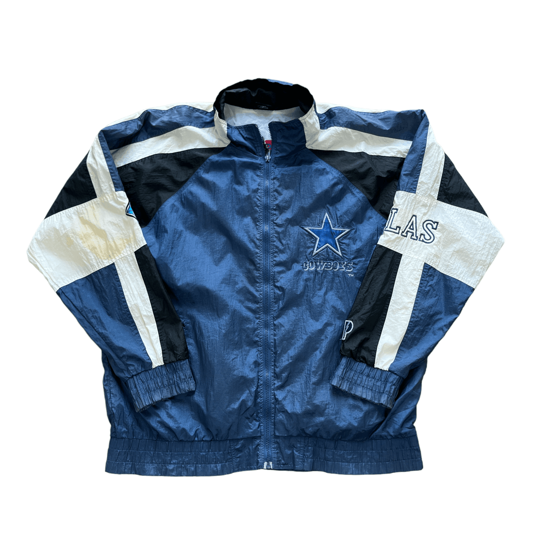 Vintage 90s Blue, Black + White Pro Player NFL Cowboys Jacket - Large - The Streetwear Studio