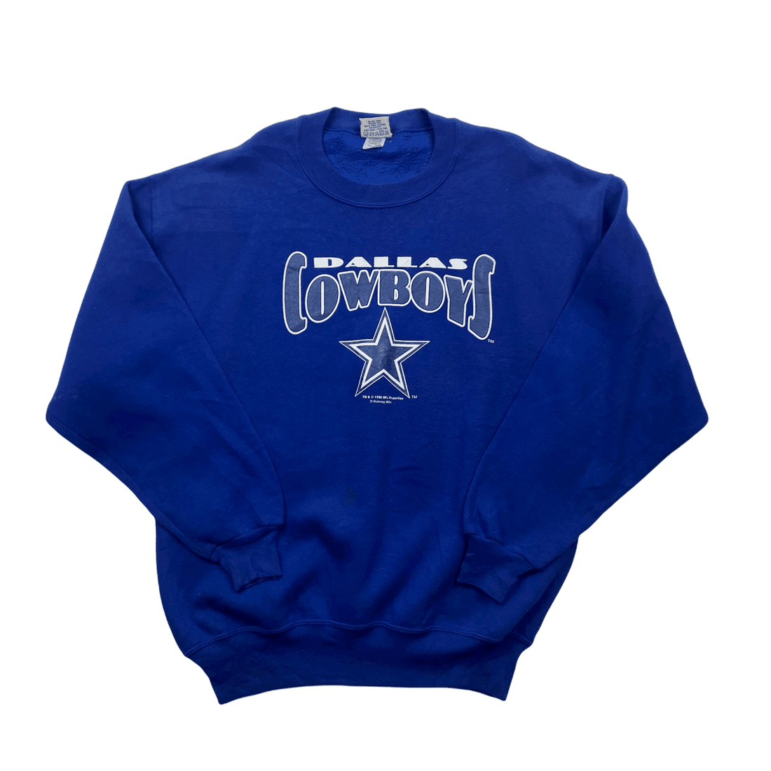 Vintage 90s Blue Nutmeg Dallas Cowboys NFL Spell-Out Sweatshirt - Extra Large - The Streetwear Studio