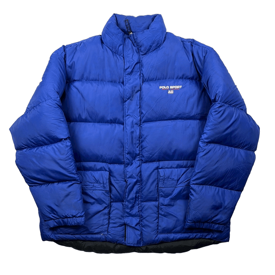 Vintage 90s Blue Ralph Lauren Polo Sport Puffer Coat/ Jacket - Extra Large - The Streetwear Studio