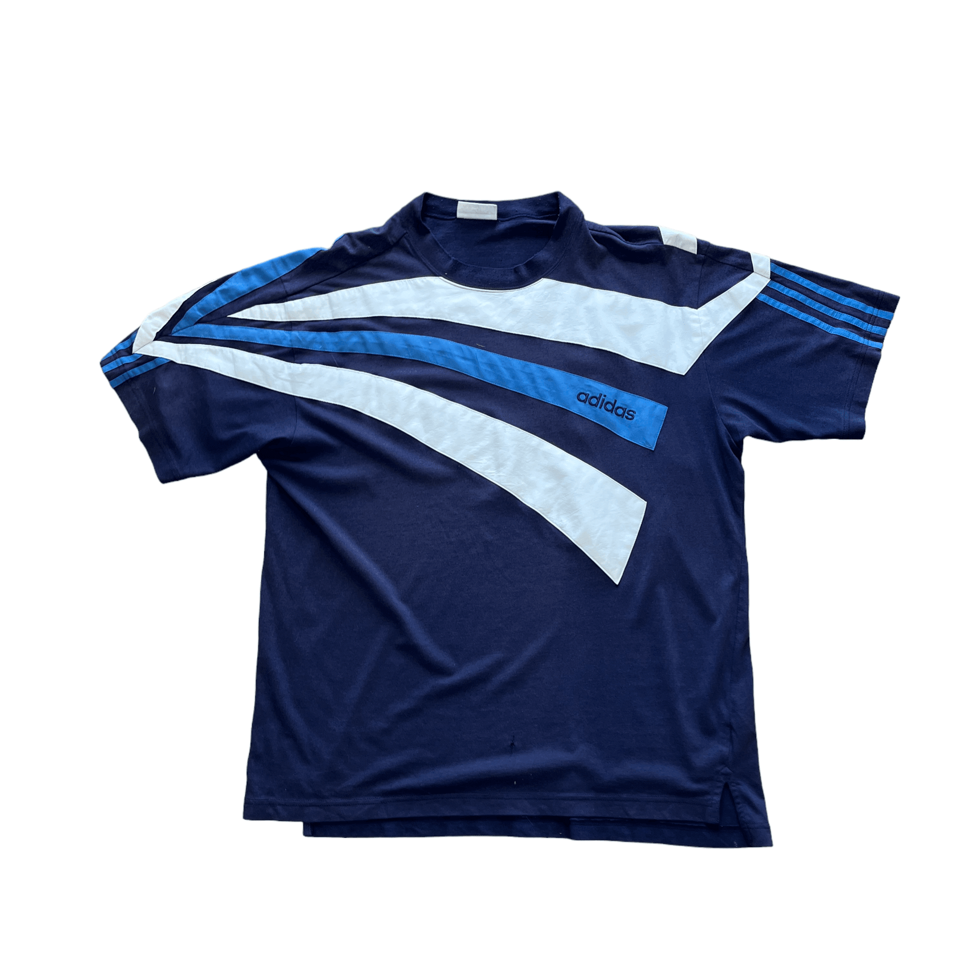 Vintage 90s Blue + White Adidas Tee - Large - The Streetwear Studio