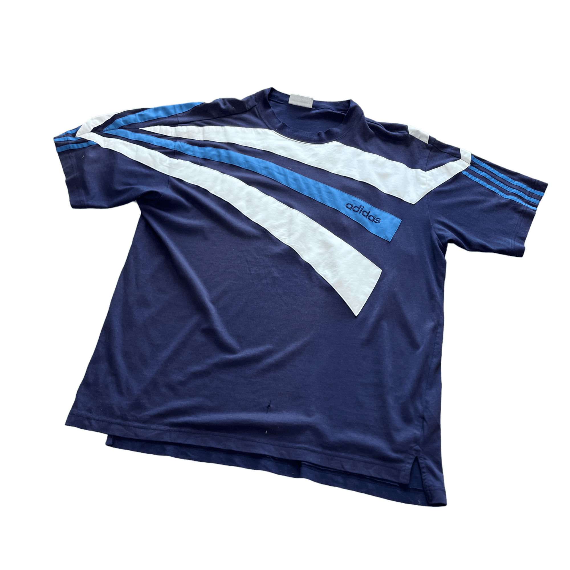 Vintage 90s Blue + White Adidas Tee - Large - The Streetwear Studio
