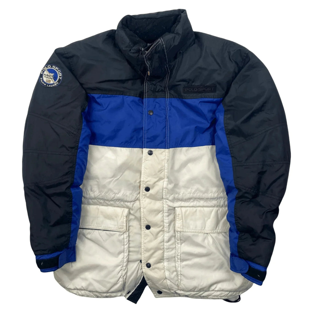 Vintage 90s Blue, White + Black Ralph Lauren Polo Sport Artic Challenge Puffer Coat/ Jacket - L | The Streetwear Studio