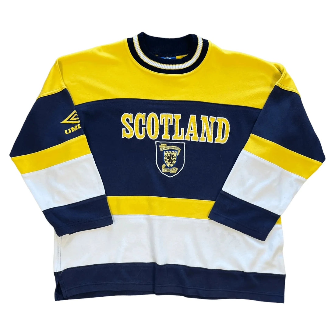 Vintage 90s Blue, Yellow + White Umbro Scotland Football Sweatshirt - M | The Streetwear Studio