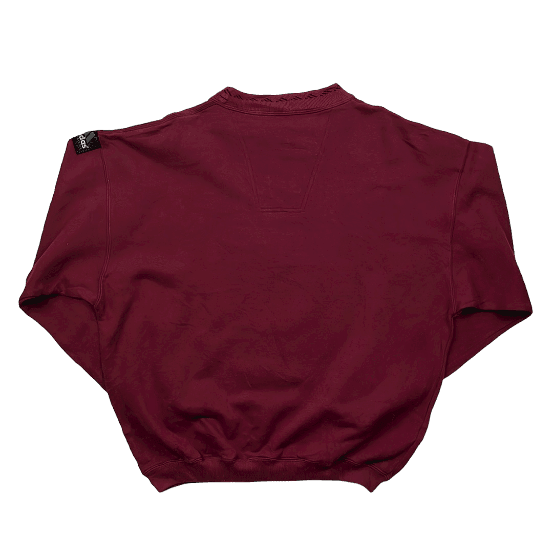 Vintage 90s Burgundy Adidas Equipment Spell-Out Sweatshirt - Large - The Streetwear Studio