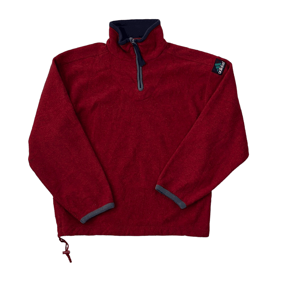 Vintage 90s Burgundy Adidas Quarter Zip Sweatshirt - Small - The Streetwear Studio